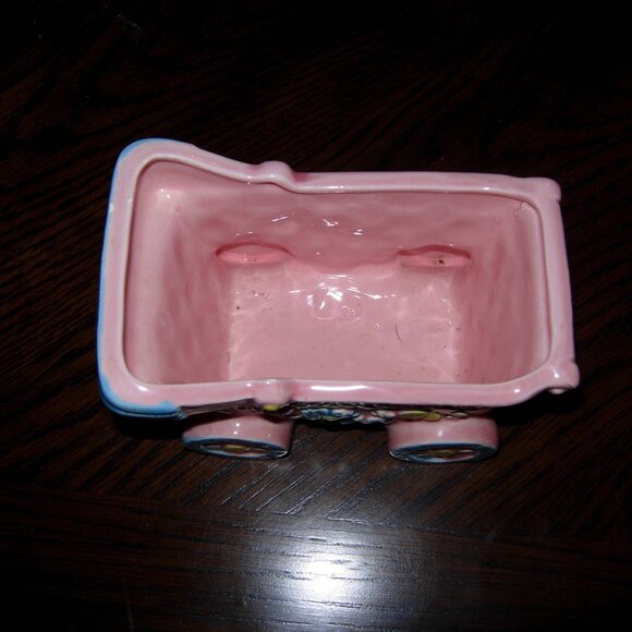 VINTAGE Lefton Pink Baby Carriage Planter 03716 - Picture 5 of 7